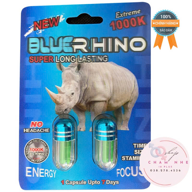 Rhino Blue Super Long Lasting Hỗ Trợ Cứng Cực Đại Và Lâu Ra ( Đô Mạnh – Chính Hãng )