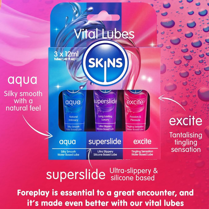 Bộ 3 sản phẩm SKINS Vital Lubes ( Gốc nước – Silicone – Khoái Cảm ) 3